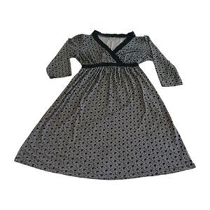 Motherhood Maternity Womens L Black White Geometric Wrap Dress 3/4 Sleeve Casual